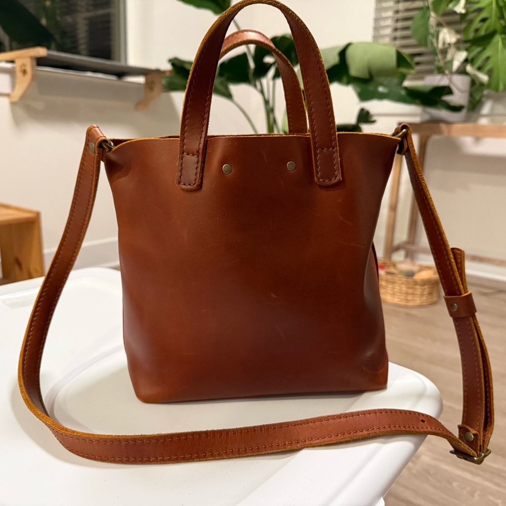 Portland Leather Goods Mini Crossbody Tote in Honey - Picture 2 of 5